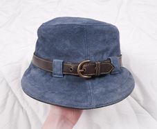 Coach Vintage Y2K Blue Suede Leather Buckle Detail Bucket Hat Size S