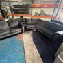 Black corner sofa with matching 2 seater Image 2