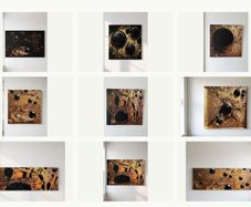 Limited edition contemporary tech-art, abstract series - Black oil spheres / gold leaf texture