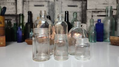347 - Set of 6 Vintage Collectible Decorative Clear Glass Bottles and Jars