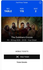 The Dubliners Encore Vicar Street 28th Aug