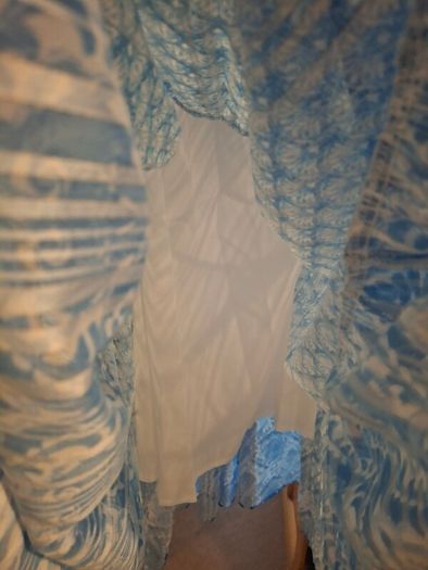 summer dress in blue and white. Wide fit . Easy crease free material.  Great for packing