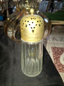 Antique Glass Sugar or Spice Shaker featuring a perforated Silver Plated Lid.