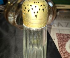Antique Glass Sugar or Spice Shaker featuring a perforated Silver Plated Lid.