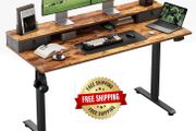 Electric Height Adjustable Desk, with 2 Fabric Drawers, 120x60cm 72-116cm Height, Stable Sit-Stand Standing Desk w. 2 Memory Buttons, Computer Desk for Home Office, 2 pcs Desktops, Brown