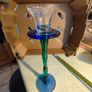 Parlane collection candle holder hand made coloured glass blue and green stem. Image 6