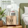 Bedside Table, Nordic Side Table with Roller Shutter Style Sliding Doors and Metal Legs for Bedroom, Living Room, Oak Tone Image 4