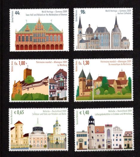 2009 United Nations (Geneva, Vienna & New York) World Heritage - Germany Commemorative Stamps Mint Never Hinged (MNH)