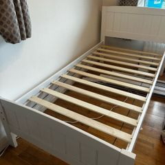 Single white wooden bed frame