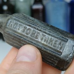 88 - Antique Green Glass Cork Top Victorian Poison Bottle