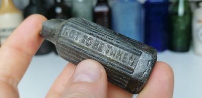 88 - Antique Green Glass Cork Top Victorian Poison Bottle