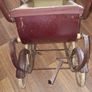 Antique Burgundy Doll's Pram, Manufactured by Walker around the 1940s, It features a Coach-Built Style Carriage with distinctive Wire-Spoke Wheels and Hard Rubber Tires Collection Only Image 3