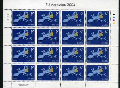 2004 Ireland EU Accession Stamp Sheetlet Plate 1A1A1A1A Mint Never Hinged (MNH)