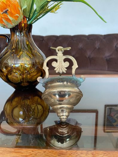 Vintage Brass Holy Water Font Wall Hanging Religious Home Decor