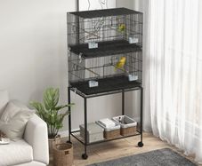 Two-Tier Bird Cage on Wheels, with Stand, for Small Birds