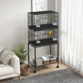 Two-Tier Bird Cage on Wheels, with Stand, for Small Birds