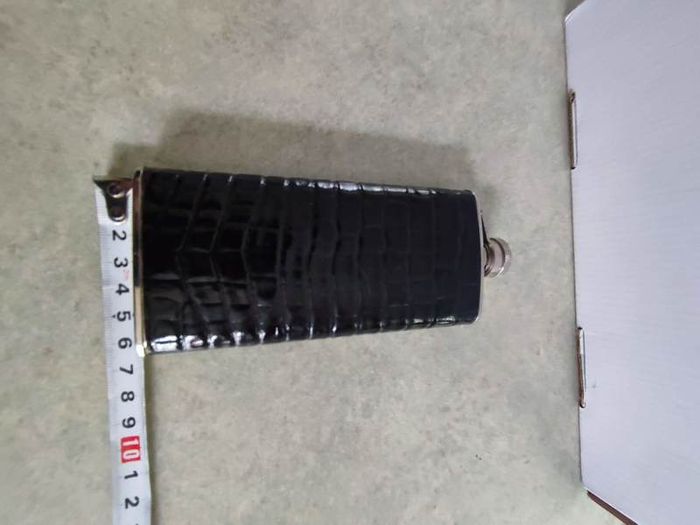 5oz Stainless Steel Black Croco Leather Flask with Captive Cap and Durable Rubber Seal