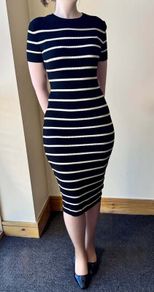 Black & Cream Striped Bodycon Midi Dress - Size S / UK8/10