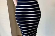 Black &amp; Cream Striped Bodycon Midi Dress - Size S / UK8/10