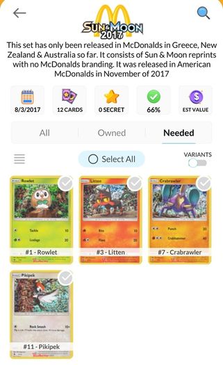 Pokemon Cards McDonald's Sun & Moon Set 2017 (For Sale or Trade
