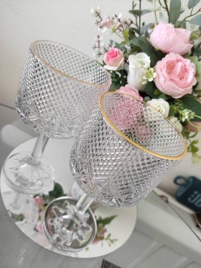Set of 2 gin glasses, glass, crystal, gold, new never used