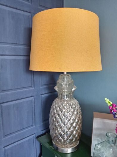 2 mustard and silver table lamps