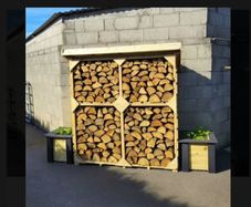 Large logstores and seasoned firewood bundles