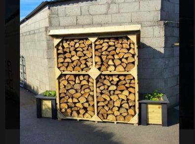 Large logstores and seasoned firewood bundles
