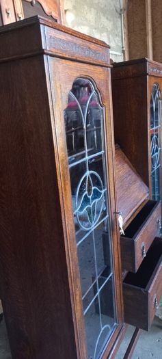 Antique English made By Harrison and Gibson Ilford very rare piece Bureau / Display case with original stained glass with brass fittings and locks. Circa 1930s beautiful