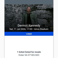 twp premium seated tickets. Dermot Kennedy. Aviva stadium 11th July. 190 for both tickets.