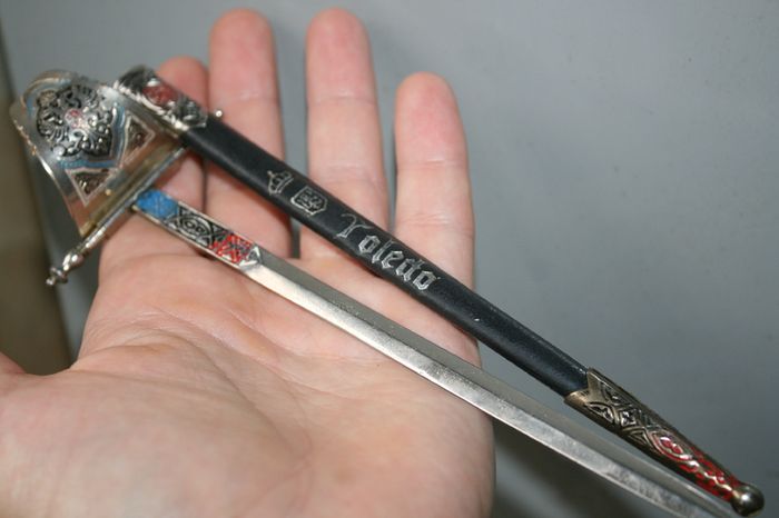 Vintage Miniature Toledo Damascene Sword Letter Opener 1960's Brass and Steel - 9"