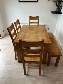 Solid Oak Extendable Dining Table, Chairs and Bench