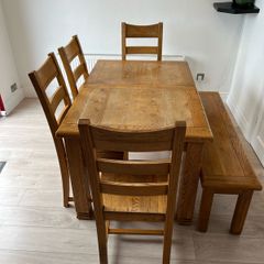 Solid Oak Extendable Dining Table, Chairs and Bench