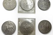 Six 1977 Great Britain QUEEN ELIZABETH 25 YEAR commemorative CROWN coins