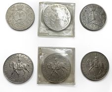 Six 1977 Great Britain QUEEN ELIZABETH 25 YEAR commemorative CROWN coins