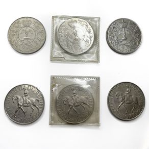 Six 1977 Great Britain QUEEN ELIZABETH 25 YEAR commemorative CROWN coins