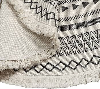 FREE P&P Round Rug Bohemian 4ft Circle Area Rug Cotton Rugs with Geometric Pattern Printed Hand Woven Circle Carpet with Tassels Indoor Floor Mat for Home Kitchen Living Room Bedroom