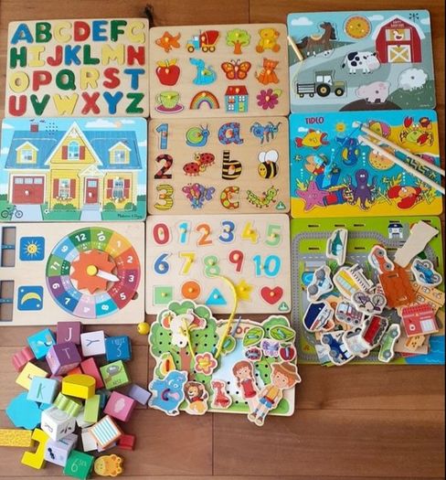 Bundle of Wooden Puzzles,Blocks,Threading toys