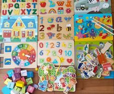Bundle of Wooden Puzzles,Blocks,Threading toys