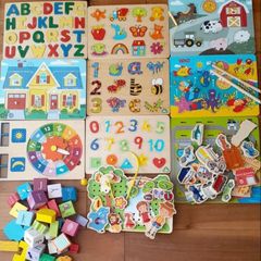 Bundle of Wooden Puzzles,Blocks,Threading toys