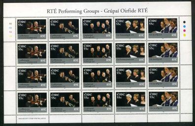 2007 Ireland RTE Performing Groups Commemorative Stamps Sheetlet Plate 1A1A1A1A Mint Never Hinged (MNH)