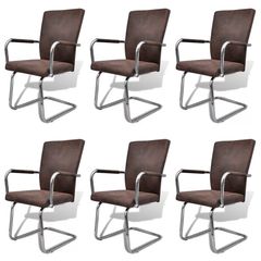 Cantilever Dining Chairs 6 pcs Brown Faux Leather