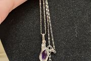 Silver Tone Necklace with Purple Crystal Pendant