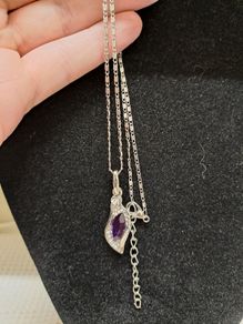 Silver Tone Necklace with Purple Crystal Pendant