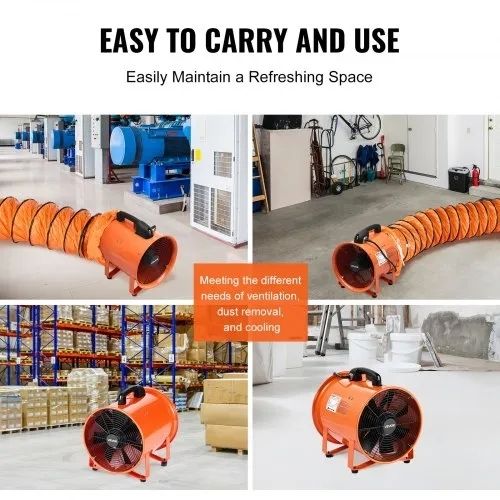300mm Portable Ventilator, 2 Speed 2894CFM High-Velocity Industrial Utility Blower Fan with 10m Flexible Duct Hose, Exhaust Axial Fan for Basements, Workshops, Warehouses, Orange