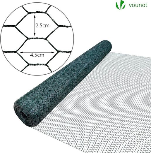 FREE P&P Chicken Wire Mesh Roll, PVC Coated Hexagonal Wire Mesh Fencing, Wire Poultry Netting, 1m x 25m, Hole Size: 25mm, Green