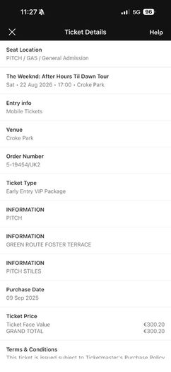 VIP The Weeknd General Admission 1 ticket