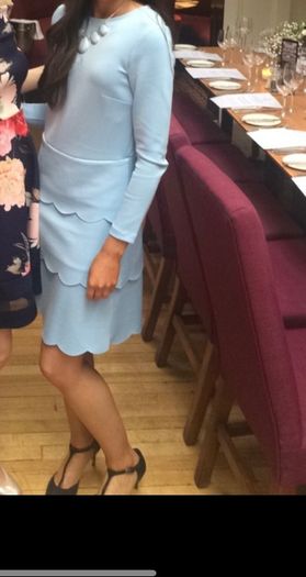 Blue Scalloped Wedding Guest Dress