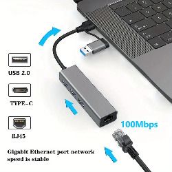 USB2.0 100Mbps Network Card Type C USB to RJ45 Converter Wired Ethernet Lan Adapter for Nintendo Switch for Macbook Laptop