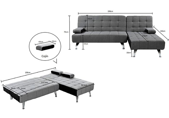 FREE DELIVERY Fabric Sofa Bed Cushions Dark Grey